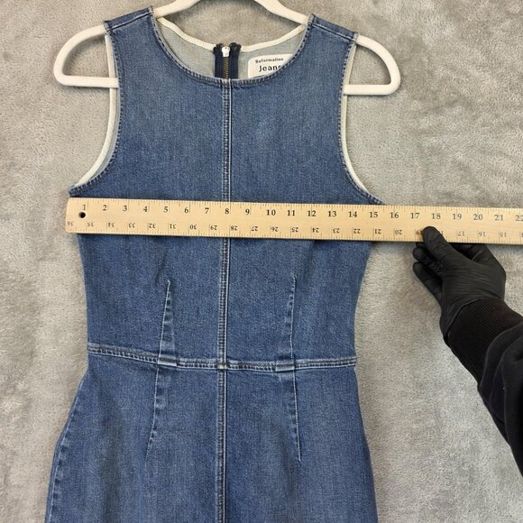 Reformation Jeans Dress Womens 6 Denim Zinnia Raw Hem Exposed Zip Made in USA - Picture 2 of 10